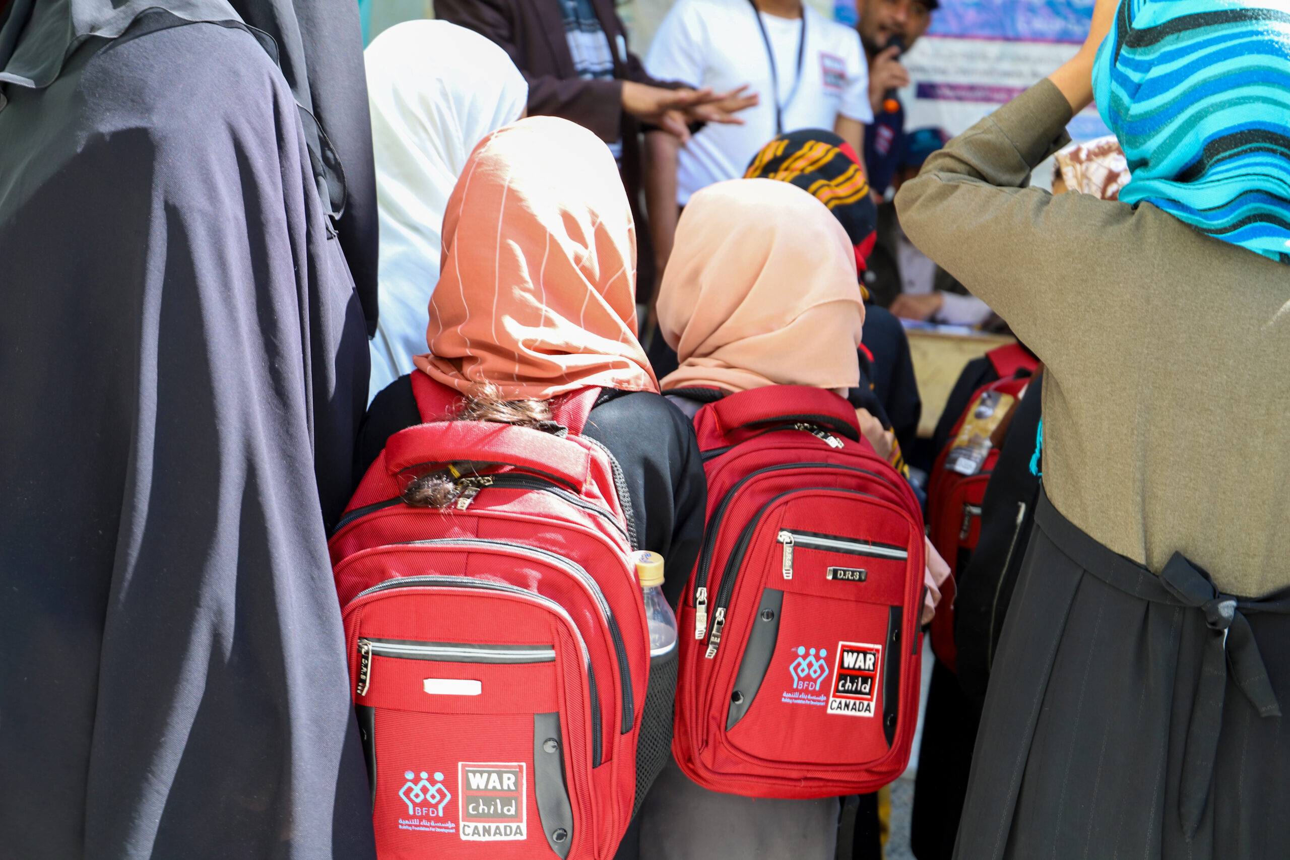 Yemen girls with new backpacks